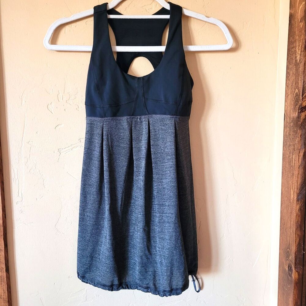 Lululemon Run Tame Me Tank Top Women's Sz 4 Cinch Waist Black Gray Yoga Workout